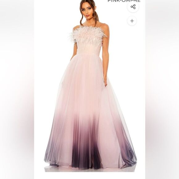 Mac Duggal Dresses & Skirts - Mac Duggal 20557 STRAPLESS TULLE GOWN WITH FEATHER ACCENTS IN PINK OMBRE NWT